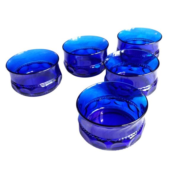 5 Indiana Glass thumbprint King's Crown Bowls Sherbet Cobalt Blue. - Picture 1 of 6